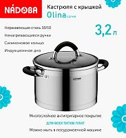 Кастрюля 20см 3,2л со стеклянной крышкой Nadoba Olina