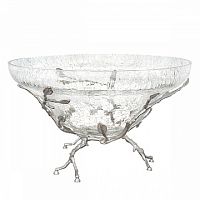 Фруктовница большая с узким дном 32,5*32,5*19, 5см Серебро Белый обгез Taj Glass