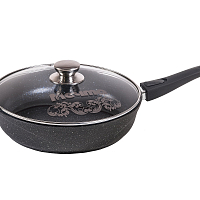 Сковорода 28см со с/ручкой и стек крышкой Гранит Black Мечта