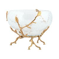 Фруктовница 19,5*19,5*16см круглая малая Золото Белый обгез Taj Glass