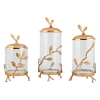Набор банок для сыпучих продуктов 3шт 22*18*10см Золото Белый обгез Taj Glass